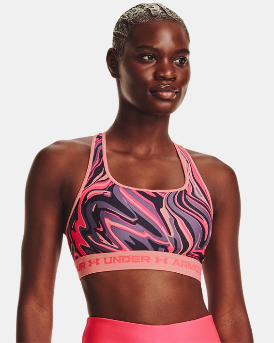 Damen Armour® Mid Crossback Sport-BH mit Aufdruck, Pink, pdpMainDesktop image number 0